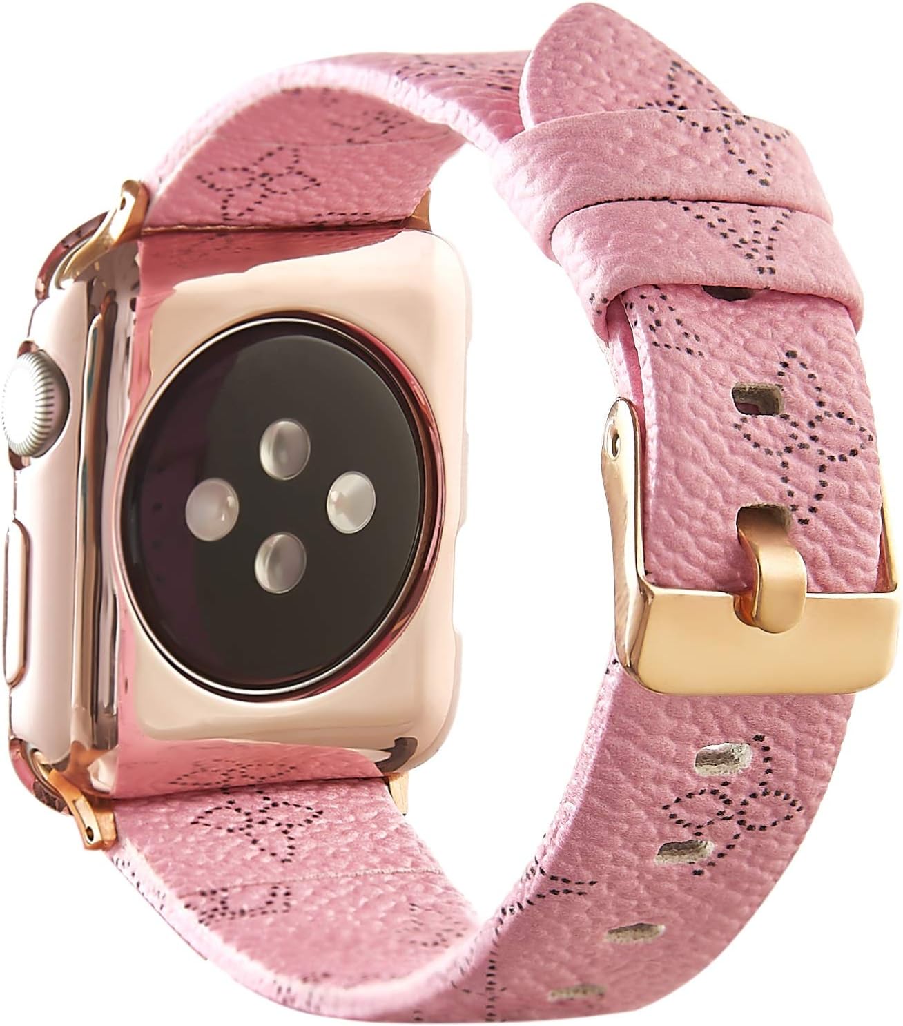 Band 42mm Compatible Apple Watch Fashion Leather iWatch Sport Series 4 Series 3 2 1 Strap Replacement for Women Men Rosegold Metal Connector (Pink42mm)
