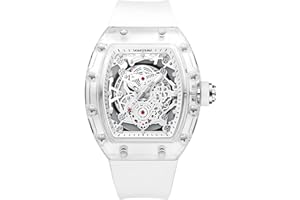 Gosasa Fashion Hollowed Men Watches Tonneau Transparent Analog Display Silicone Strap Calendar Quartz Waterproof Trend Male Wrist Watch