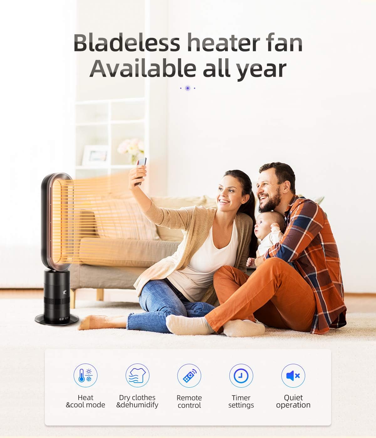 Ocean Fan Ocean Loong AB09 Bladeless Heater Fan, 1900W Space Heater & 9 Speeds ...