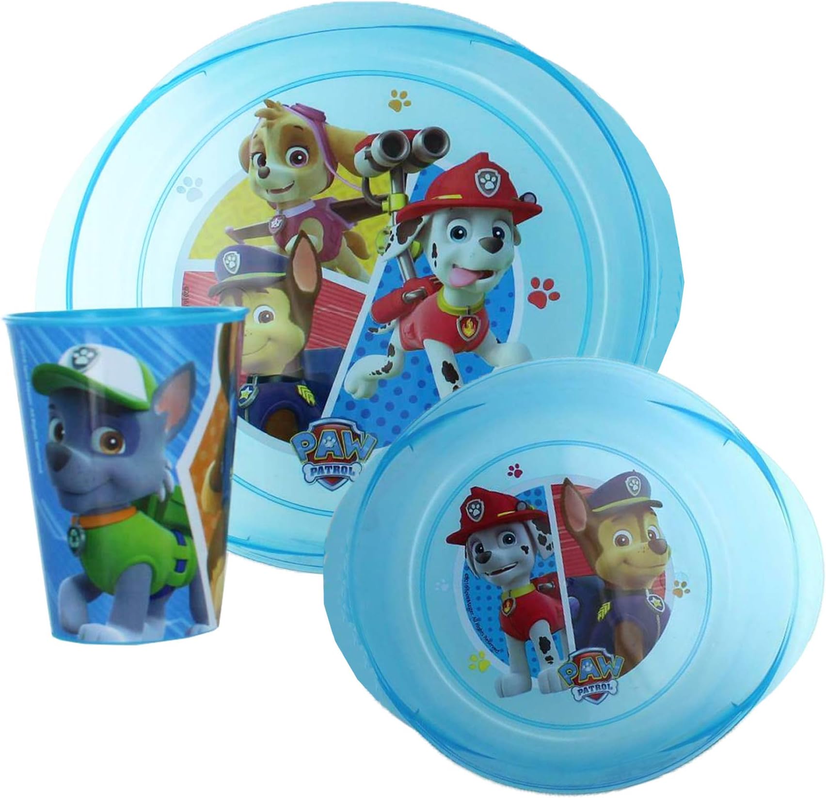 Kids 3 Piece Dinner Breakfast Set Cup Bowl Plate - Paw Patrol Blue 7800