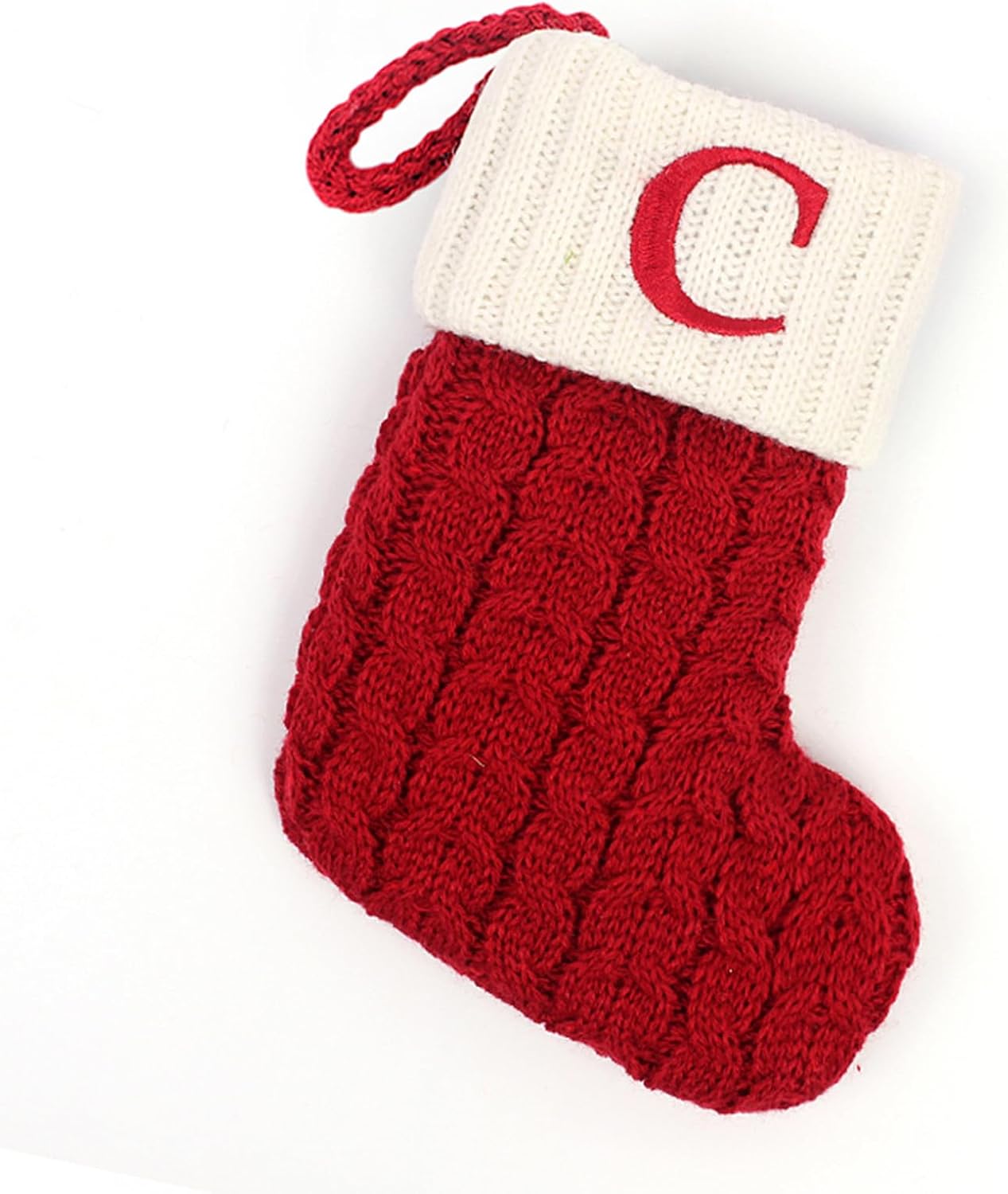 Stockings & Holders - Comeon Christmas Stockings, 7 inch Embroidered Initial Letter Cable Knit Mini Cute Red with White Cuffs for Home Family Fireplace Hanging Xmas Holiday Party Decor Gift (Letter C)