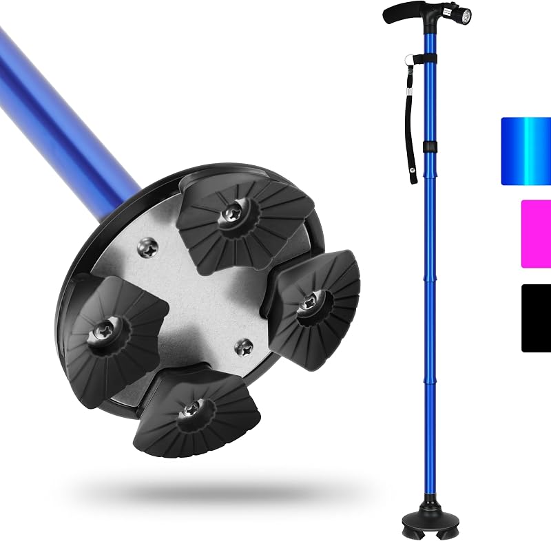 RUNZI Folding Cane with LED Light Adjustable 53in to 25in Blue