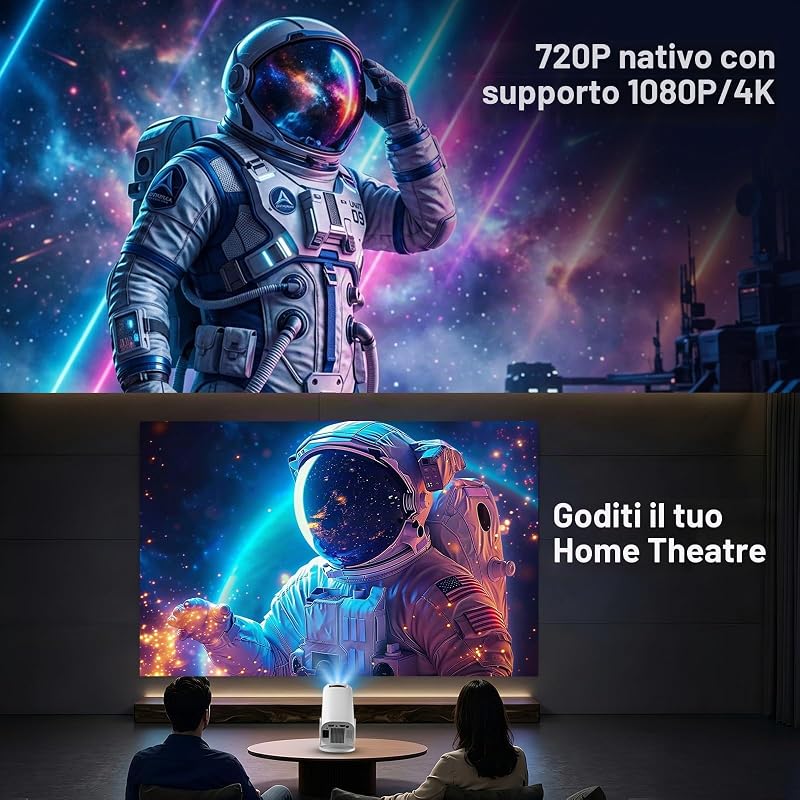 Mini Proiettore 4K Full HD 1080P Supporta, Proiettore Portatile