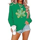 APRFLOWER Women St. Patrick's Day Sweatshirts Shamrock Clover Print Long Sleeve Shirts Casual Irish Gift Pullover Tops