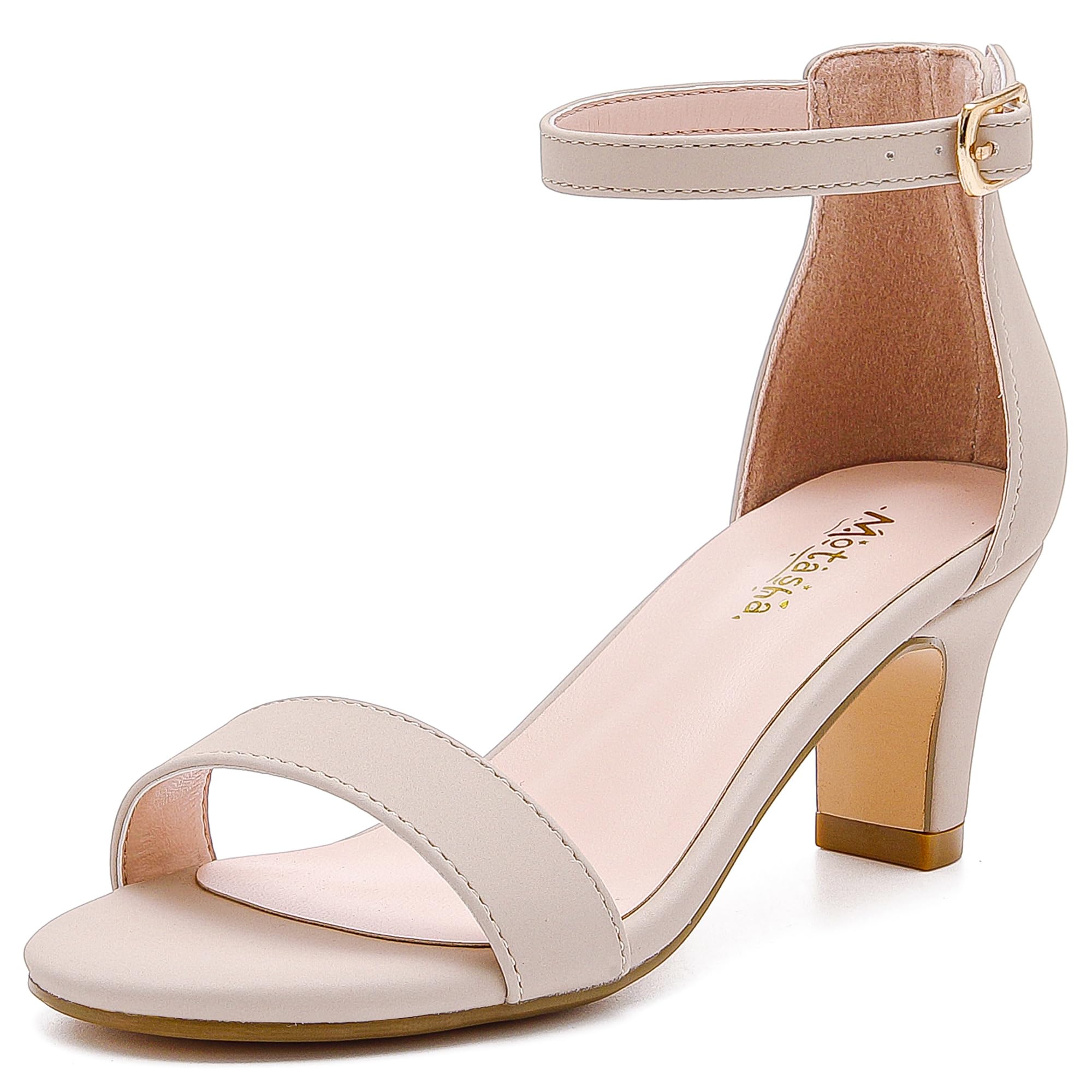 Photo 1 of Motasha Dress Shoes for Girls Girls Heels High Heels for Kids Open Toe Ankle Strap Pump Little Big Girl Nude Sandals Size 5 Flower Girl Shoes Teen Heel Party Wedding (M7206Nubuck Nude 5)