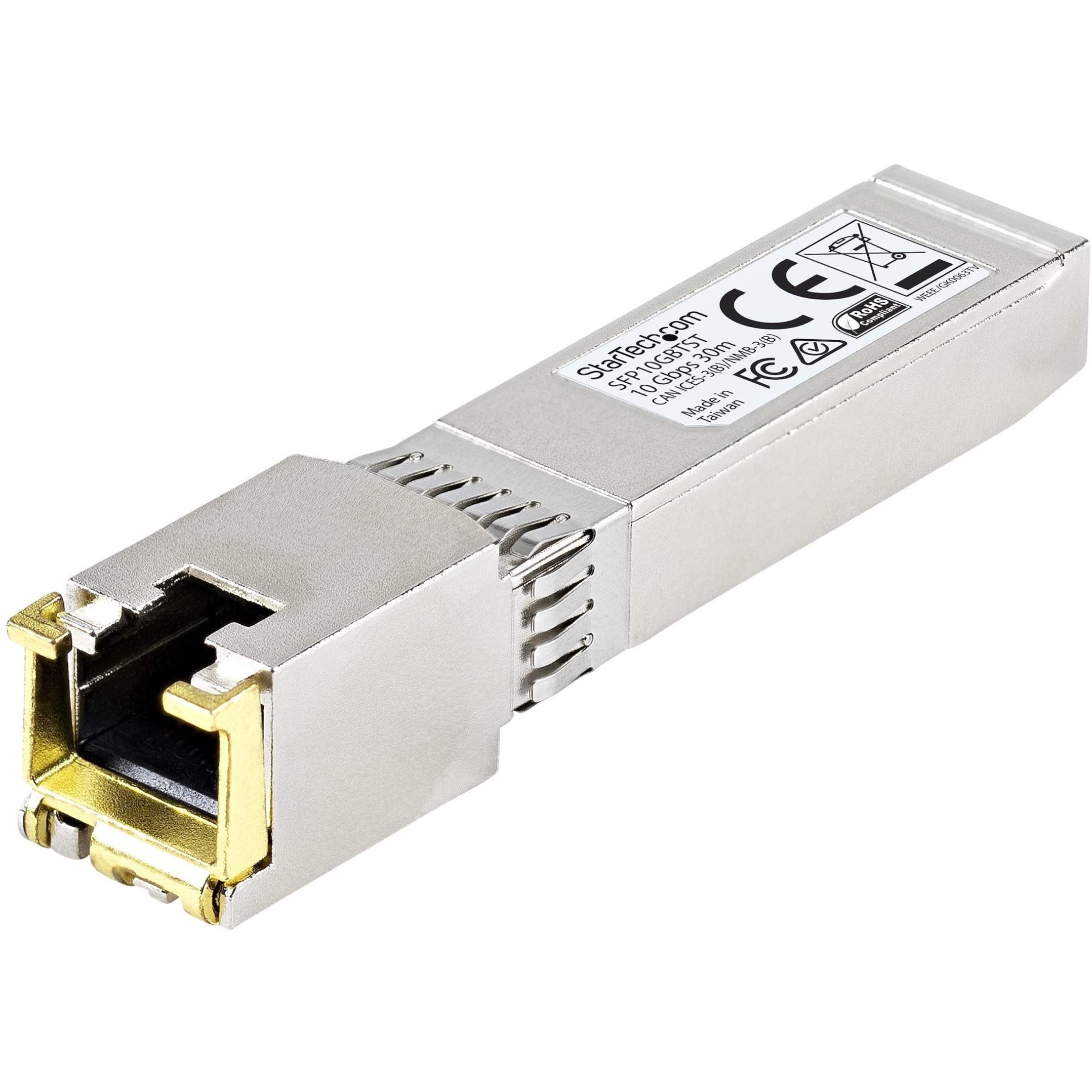 StarTech.com MSA Uncoded Compatible SFP+ Module - 10GBASE-T - SFP to RJ45 Cat6/Cat5e - 10GE Gigabit Ethernet SFP+ - RJ-45 30m -(SFP10GBTST)
