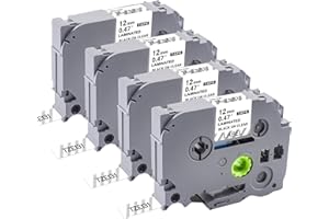 KAPPIEK TZe-131 12mm 0.47 Laminated Clear Label Tape Compatible for Brother Label Maker Tape 12mm 0.47 Clear for Ptouch PTH110 PTD210 (1/2 inch x 26.2 ft), Black on Clear, 4 Packs