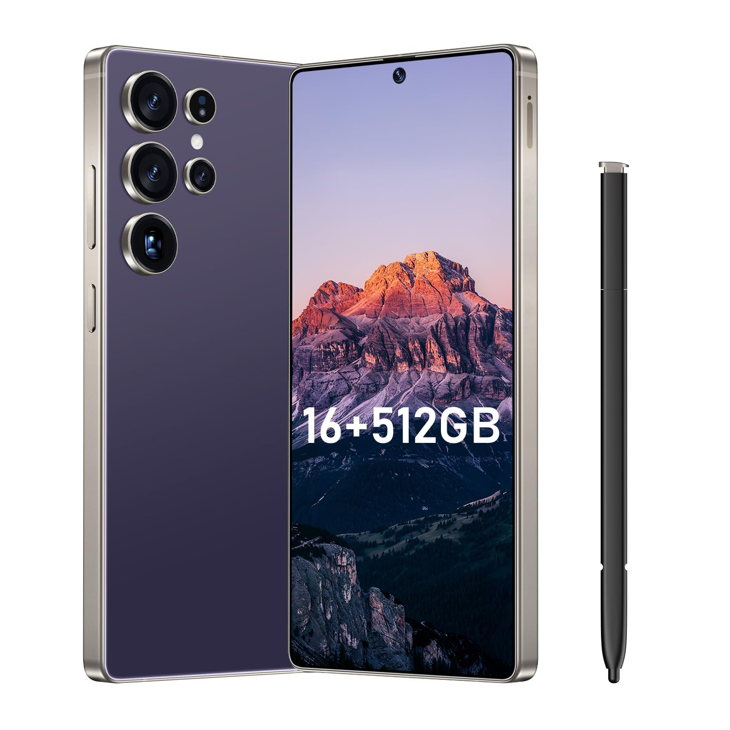 Bnjbmj I25 Ultra Flagship Killer Smartphone - Snapdragon 8 Gen 3, 16GB+512GB, Massive 6.99" FHD+ Display, 108MP+68MP Pro Cam, 7000mAh 2-Day Battery, Android 14, Includes Stylus Pen (Purple)