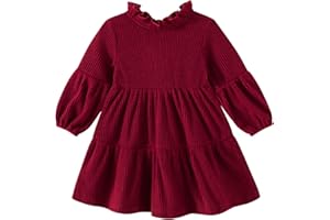 SWNONE Toddler Kids Baby Girl Dress Lantern Long Sleeve Solid Color Casual Dresses Girls Fall Winter Outfit Clothes