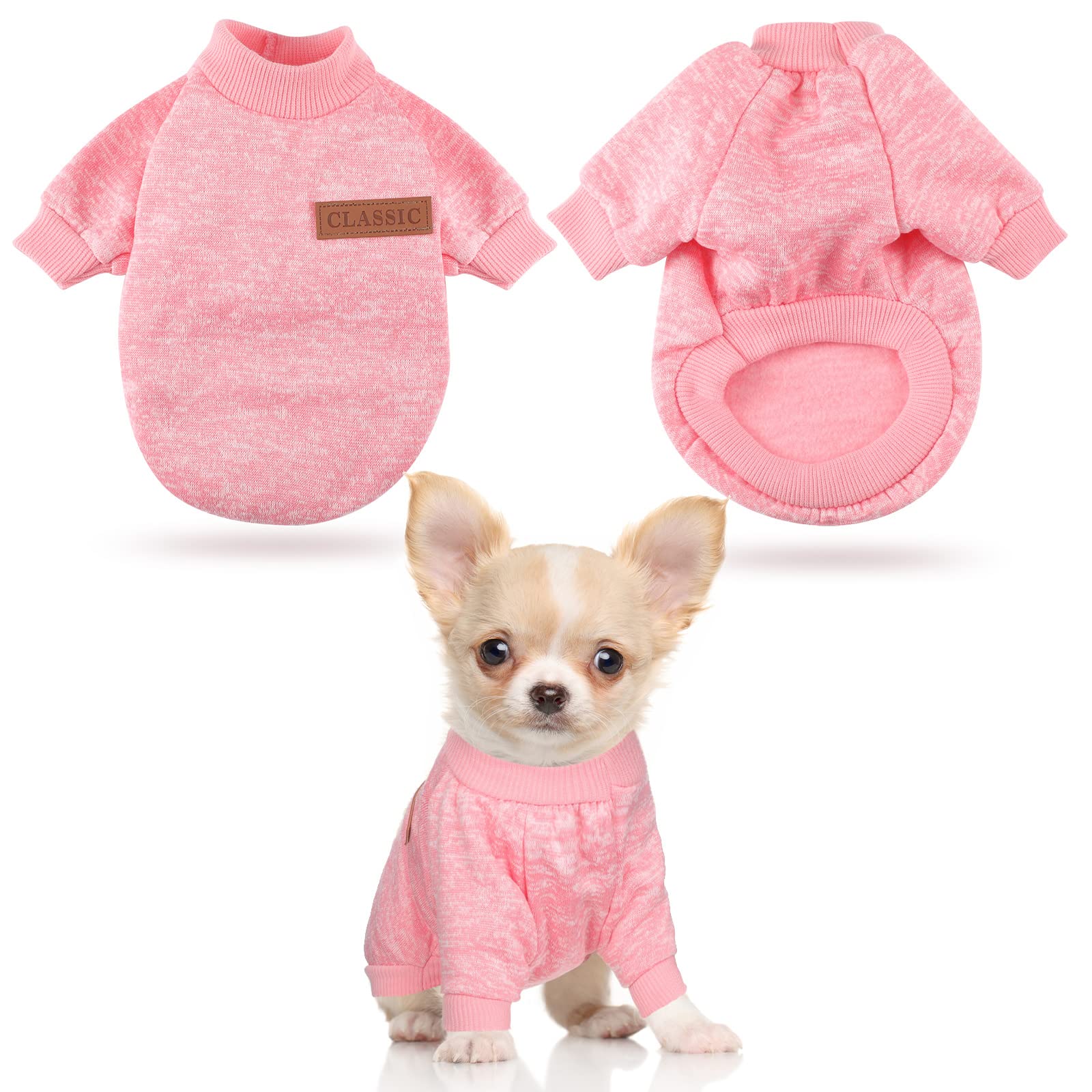 Weewooday Dog Jumper Small Cat Dog Sweater Soft Cozy Stretch Fleece Jumper Fleece Pet Coat Winter Warm Knitwear Pullover Sweater Apparel Costume for Small Pets Puppy Kitten, Pink (Size S)