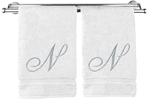 BC BARE COTTON Monogrammed Hand Towel, Personalized Gift, 16 x 30 Inches - Set of 2 - Silver Embroidered Towel - Extra Absorbent 100% Turkish Cotton- Soft Terry Finish - For Bathroom, Kitchen and Spa- Script N White