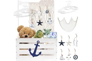TKIFODA Nautical Wooden Baby Shower Crate Closet Blue Baby Basket with Handle Baby Hangers Fish Net Decorations and Ocean Ornaments Beach Tree Decorations for Pregnancy New Parent Party Newborn Baby Gifts