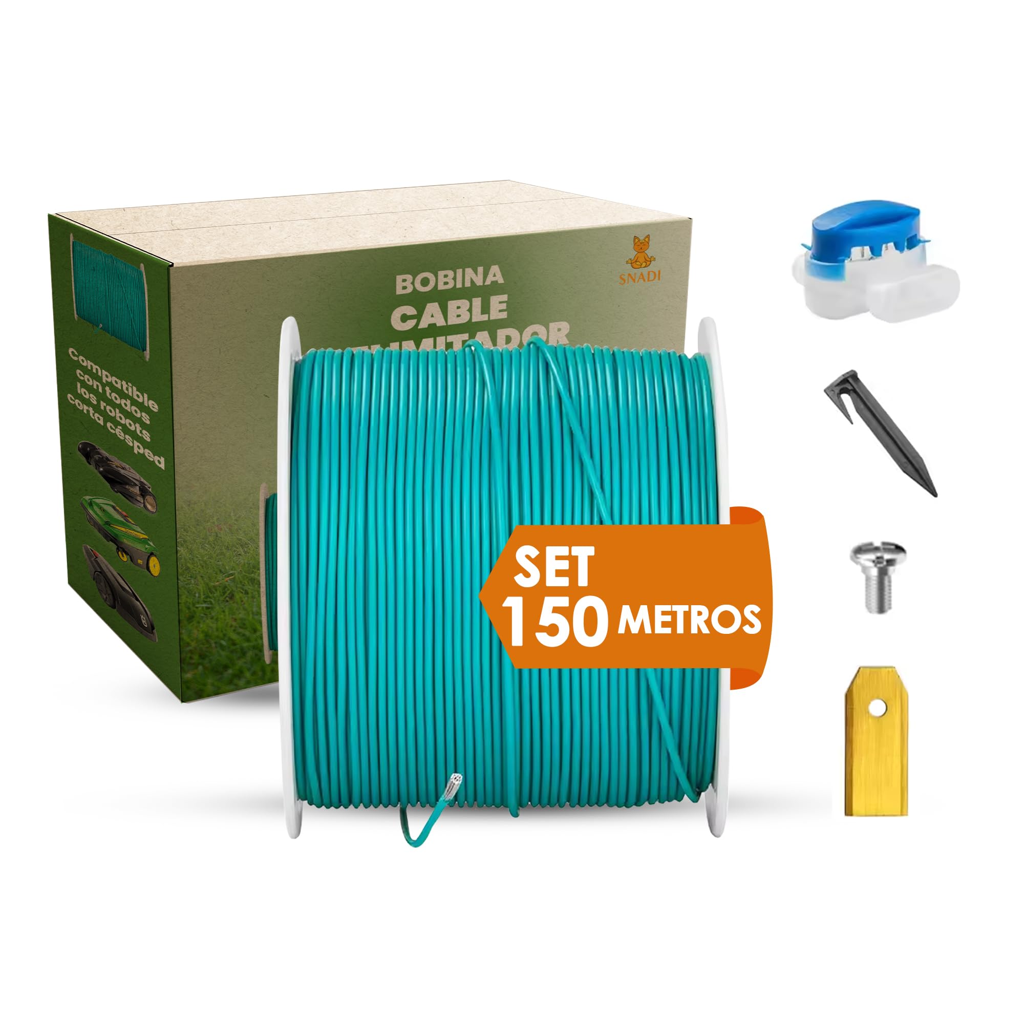 Snadi - Boundary Cable Set for Robotic Lawn Mowers, Stakes, Connectors, and Blades | 150 meters | Ø2.7mm | Universal Compatibility | Easy Installation | Optimal Conductivity | Robust and Durable