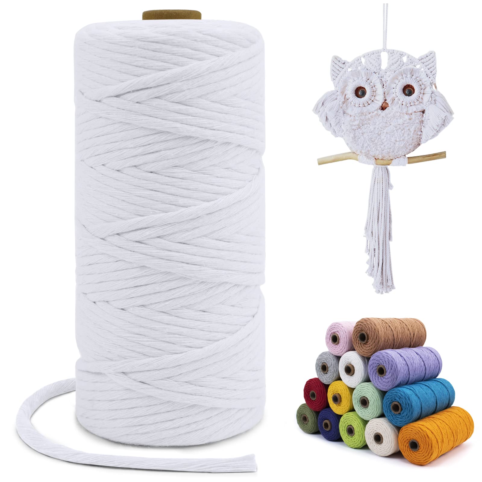 LEREATI Macrame Cord 3mm x 100m, Single Strand Thick Macrame Rope Yarn Natural Cotton Cord, Craft Macrame String for Plant Hanger, Wall Hanging, Knitting, DIY, Home Decorations (White) — image 1