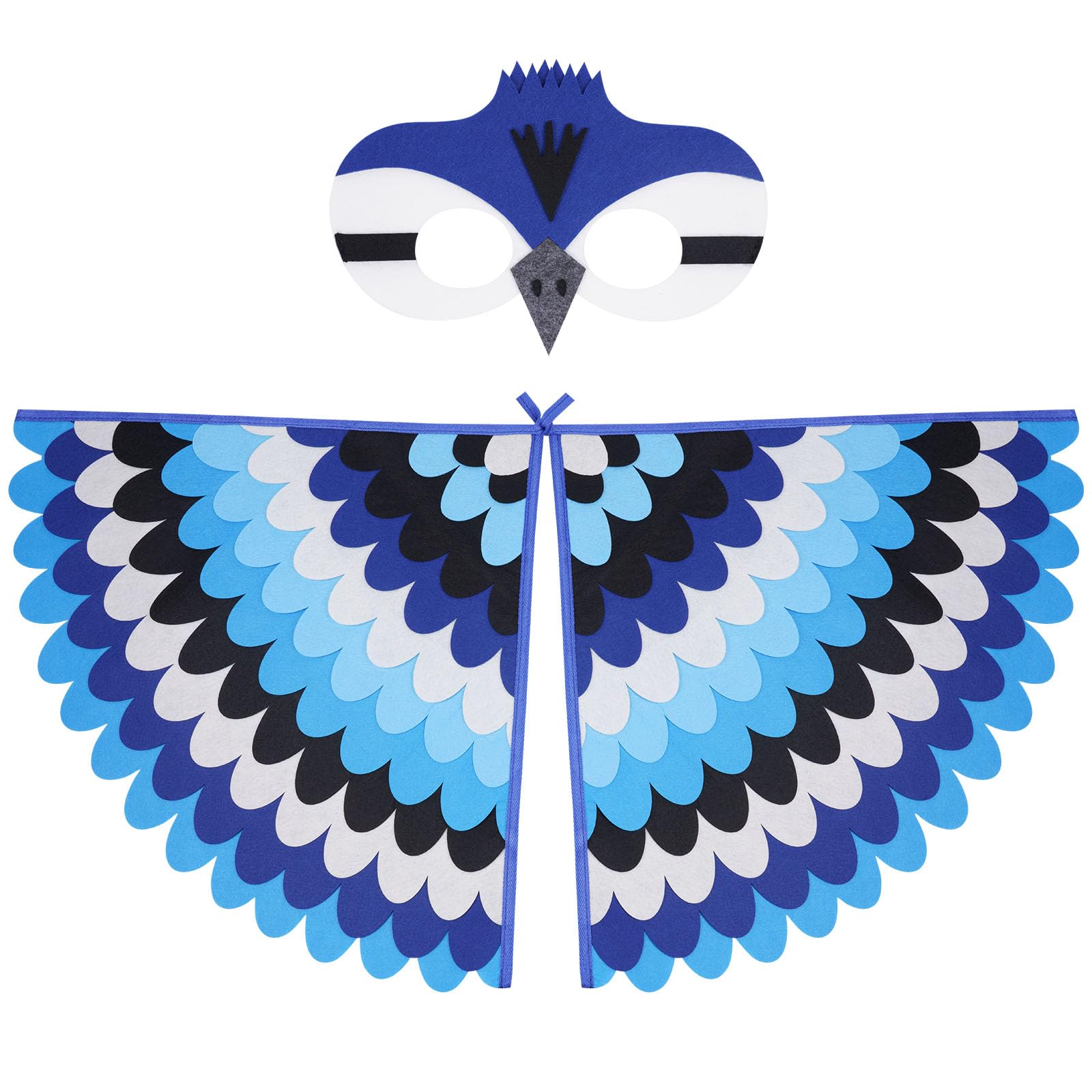 URAQT Kids Blue Bird Wings Cape Costume Set with Felt Eye Mask, Adjustable Fairy Bird Fancy Dress Up Peacock Flamingo Cape for Theme Party Carnival Halloween Cosplay — image 1