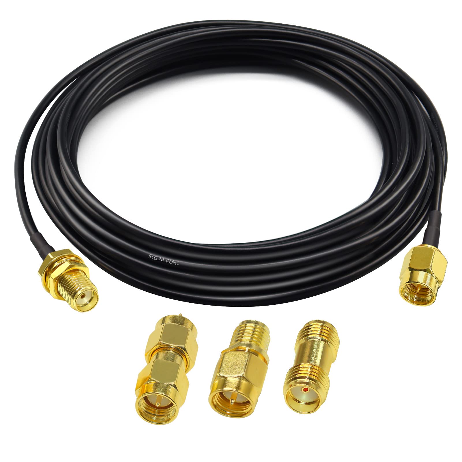 TUOLNK 16.4FT(5M) Wifi Antenna SMA Coaxial Cable Low Loss RG174 Cable with 3PCS SMA Adapters for 2G 3G 4G LTE WiFi, ADS-B, GPS