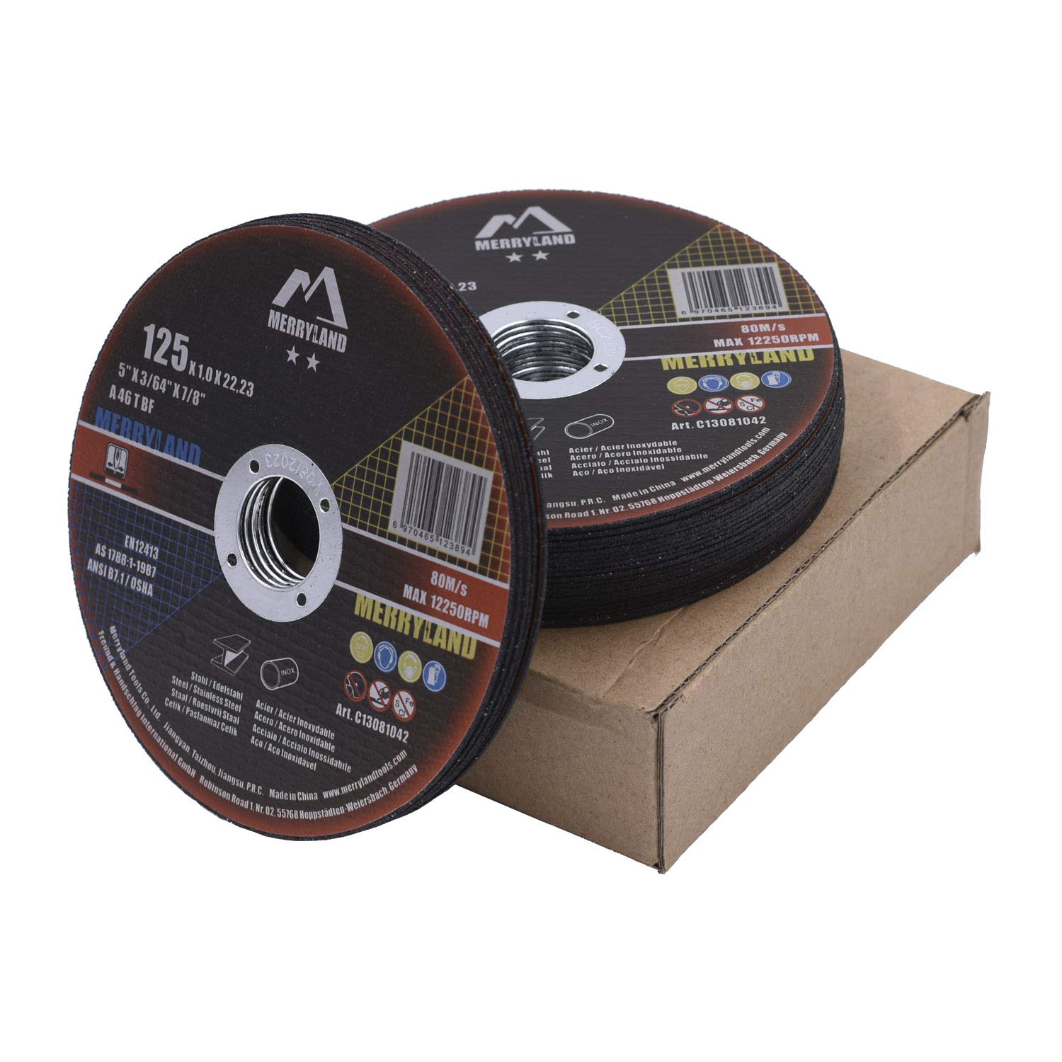 Merryland Cutting Disc 125 Metal for Angle Grinder, 125 X 1.0 X 22.23 mm Cutting Wheel 25 Pieces, INOX Stainless Steel Iron Universal 5 inch Type 41, Craft-Line C13081042