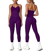 ABOCIW Workout Sets for Women Seamless Scunch Butt Lifting Impact Leggings Longline Strappy Top 2 Piece Gym Outfits