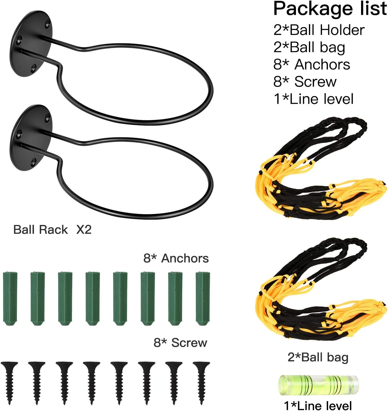 JJDPARTS 2 Pack Sports Ball Holder Wall Mount Display Rack with 2 Pack Basketball Net Bags for Basketball Volleyball Rugby Soccer (2 Pack): Sports & Outdoors