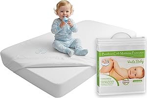 Vesta Baby Premium Ultra Soft Natural Bamboo Rayon Jacquard Crib Mattress Protector - 52” x 28” Fitted Noiseless Waterproof C
