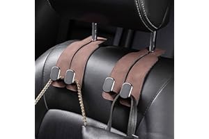 SUNCARACCL Car Seat Hooks for Headrest,Car Hooks for Purses and Bags, Purse Holder for Car, Leather Car Seat Back Storage Hook Double Hook Car Seat Hangers Organization Accessories (Brown 2 Pack)