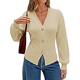 ECOWISH Cardigan Sweaters for Women 2025 Fall Long Sleeve V Neck Button Down Cropped Sweater Winter Ribbed Knit Outwear
