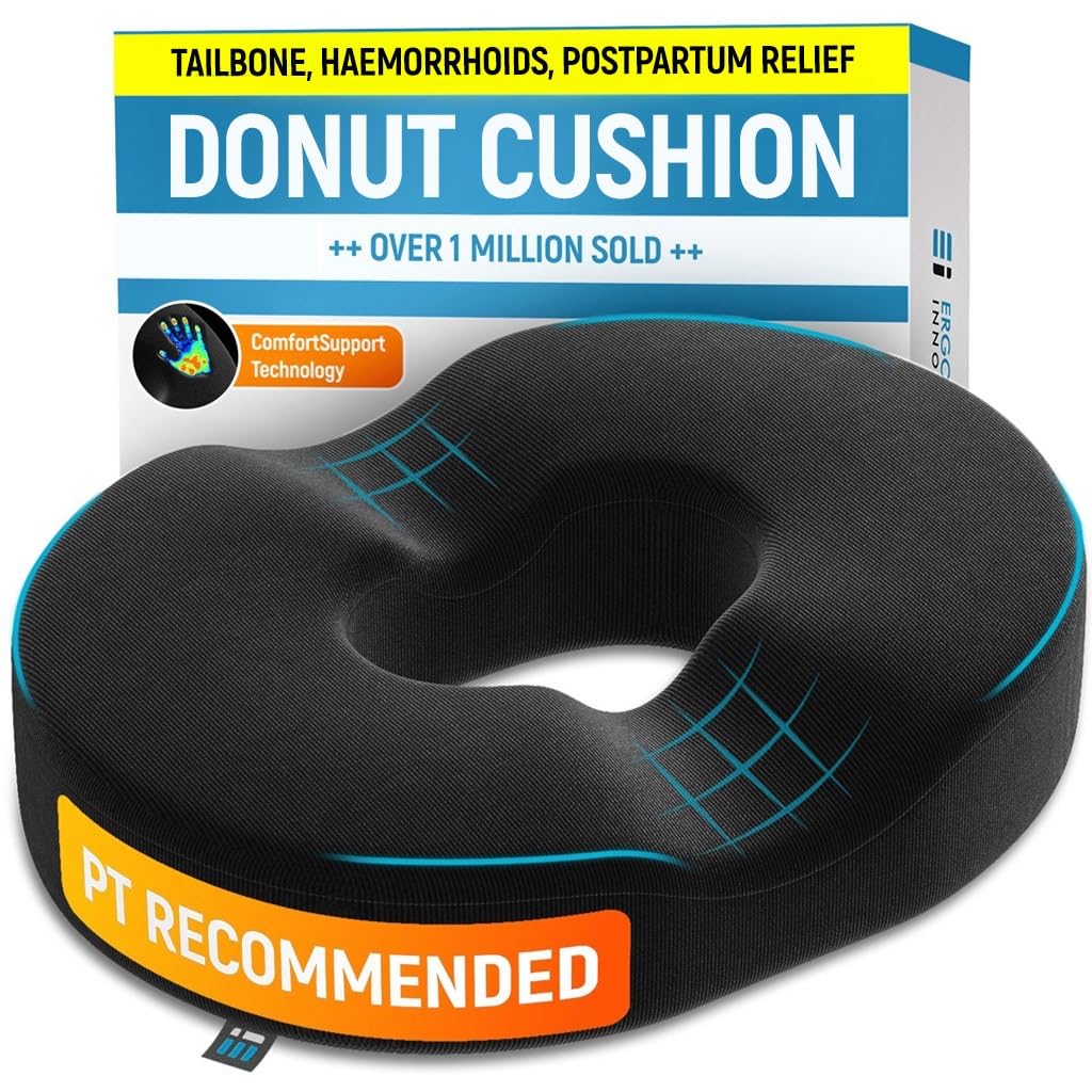 Donut Cushion for Coccyx Pain - Coccyx Cushion for Tailbone Pain Relief, Pressure Sores & Hemorrhoids - Donut Pillow for Office Chair, Wheelchair, Car, Sciatica, Piles, Postpartum Pregnancy