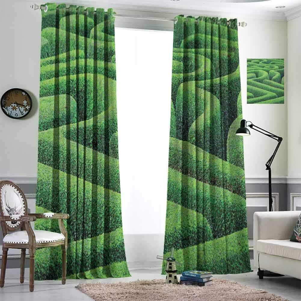 DRAGON VINES Insulated Solid Grommet top Blackout Window Curtain Green Plant Maze Growth Ecology and Nature Theme Labyrinth Landscape Outdoors City Park Multifunctional Power Off Curtain W96 x L107