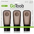 Humangear GoToob Refillable Silicone Travel Size Bottles for Women, Men, Toiletries, Beauty, Cosmetics, 3pk Set, Black, 2 Fl Oz (Pack of 3)
