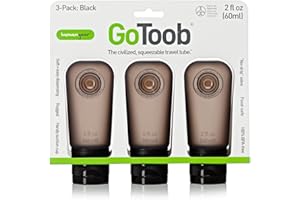 Humangear GoToob Refillable Silicone Travel Size Bottles for Women, Men, Toiletries, Beauty, Cosmetics, 3pk Set, Black, 2 Fl Oz (Pack of 3)