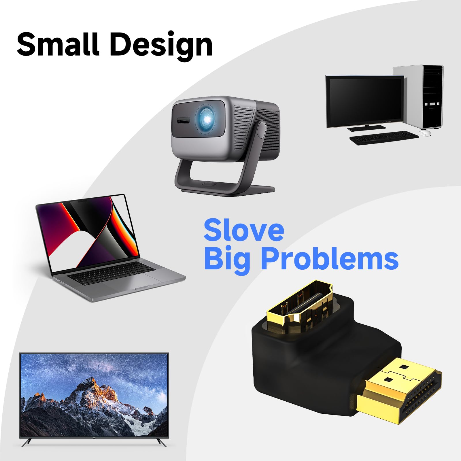 VCE HDMI 90 and 270 Degree Adapter 6-Pack, Right Angle HDMI Adapter Male to Female L-Shape Connector with 4K@60Hz, 3D for TV Stick, HDTV, PC