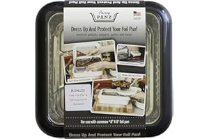 Fancy Panz 8x8, Dress Up & Protect Your Foil Pan! Foil Pan & Serving Spoon Included. Hot or Cold Food. Two ways to serve from, Stackable & helps maintain food temp. Made In USA, (Charcoal)