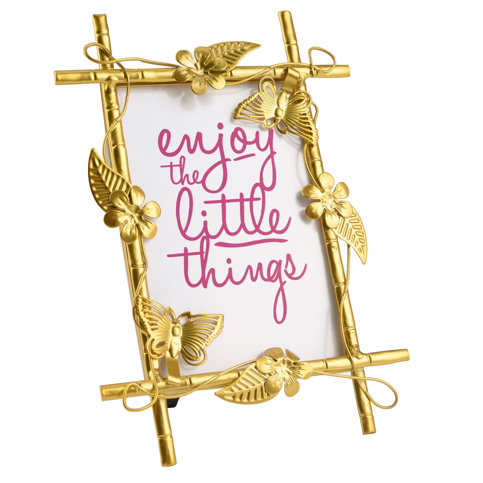 MOROBOR Gold Picture Frame, Vintage Photo Frame Butterfly Textured Hand-Crafted Metal Picture Frame Decorative Photo Frame with Easel for Tabletop Display (7x9 Inch)