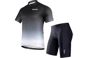 ROTTO Mens Cycling Jersey and Shorts Set Short Sleeve Biking Outfit Bike Clothing and Padded Shorts Suit