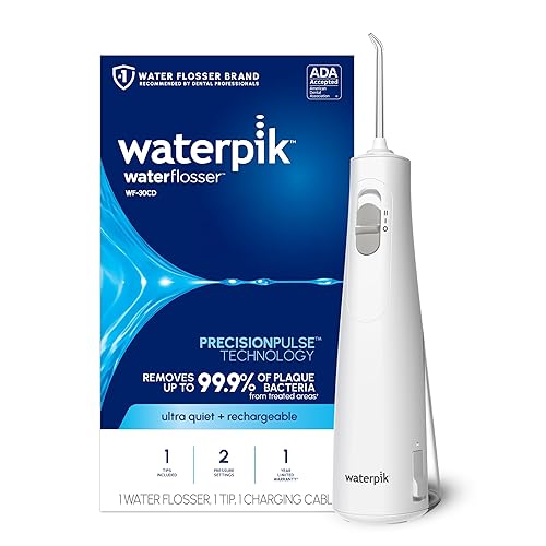 Waterpik Cordless 1100 Rechargeable Portable Water Flosser for Teeth Cleaning and Flossing, Travel, Braces Care, Healthier Gums, Waterproof for Shower, ADA Accepted, WF-30CD White, Packaging May Vary