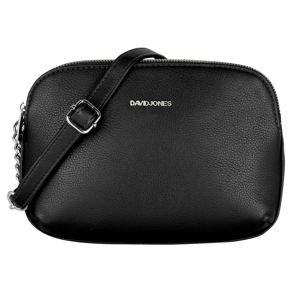 David Jones - Women's Small Crossbody Bag - Ladies Zipper Multi-Pockets Shoulder Bag - PU Leather Messenger Handbag - Classic Elegant City Saddle Bag - Work Travel Casual Everyday Purse Bag - Black