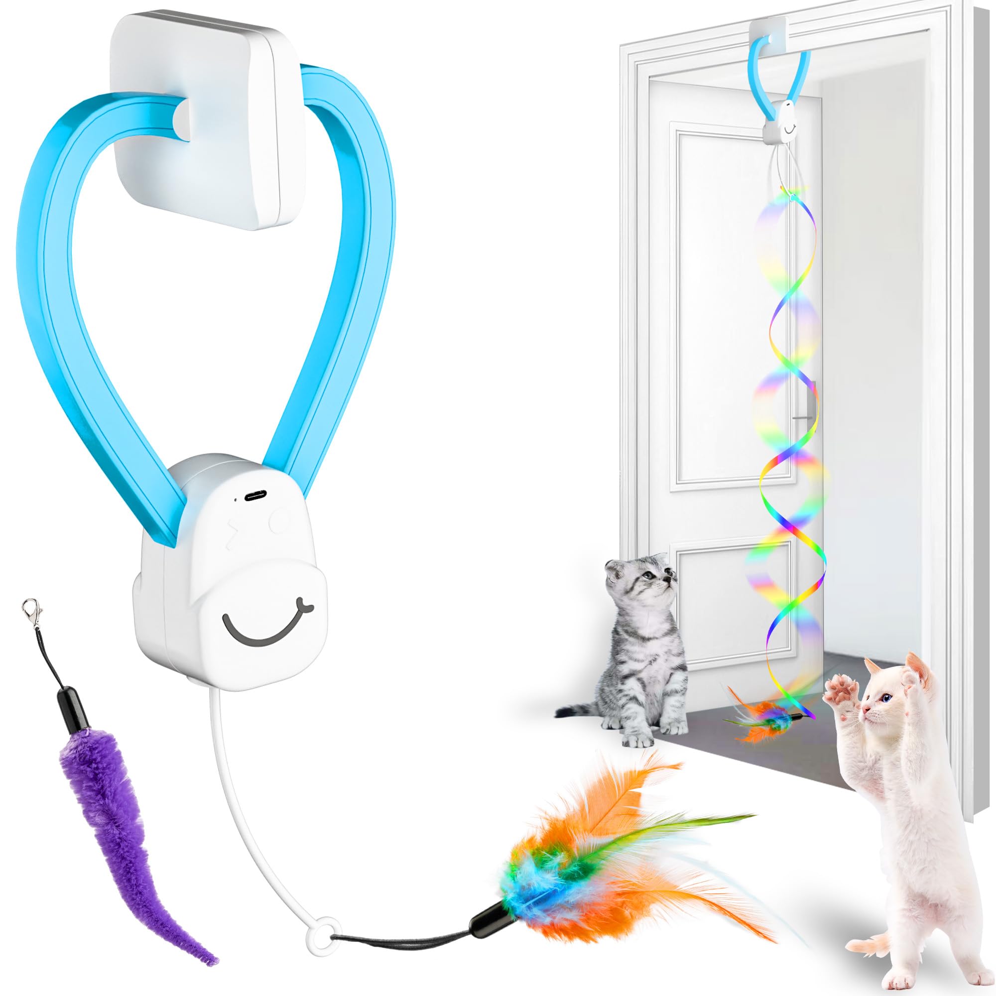 Photo 1 of Interactive Cat Toys for Indoor Cats,Enrichment Stimulation Toys, Electric Hanging Door Clip Ribbon Kitty Toy,Automatic Play Chase Exercise Feather Toys for Bored Indoor Adult & Kitten Cats