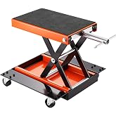 VEVOR Motorcycle Lift 1100lbs ATV Scissor Lift Jack with Dolly &amp; Hand Crank | Garage Repair Center Hoist Crank Stand with Wide Deck and Tool Tray for Street Bikes, Cruiser Bikes, Touring Motorcycles