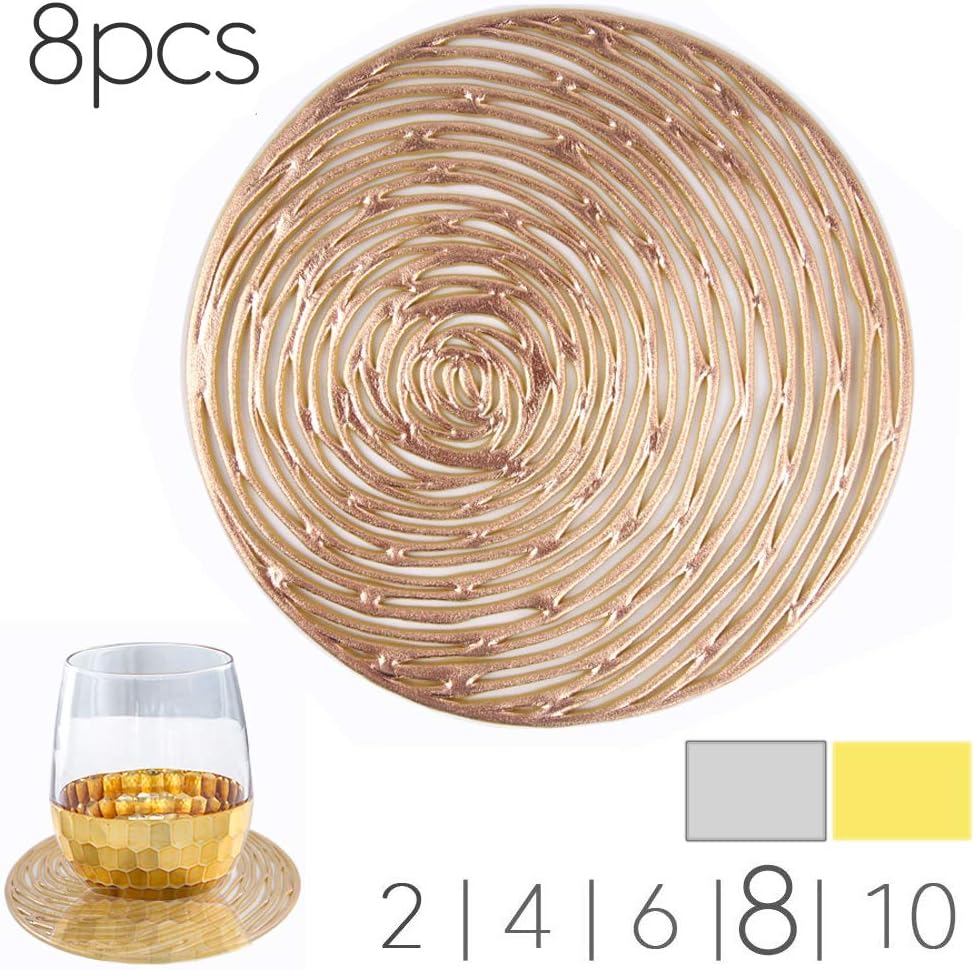 MANGATA Gold Coasters Round Set, Heat Resistant Cup Mats for Drinks Glass, Tea Cups, Coffee Mugs (Non-Slip,8 Sets)