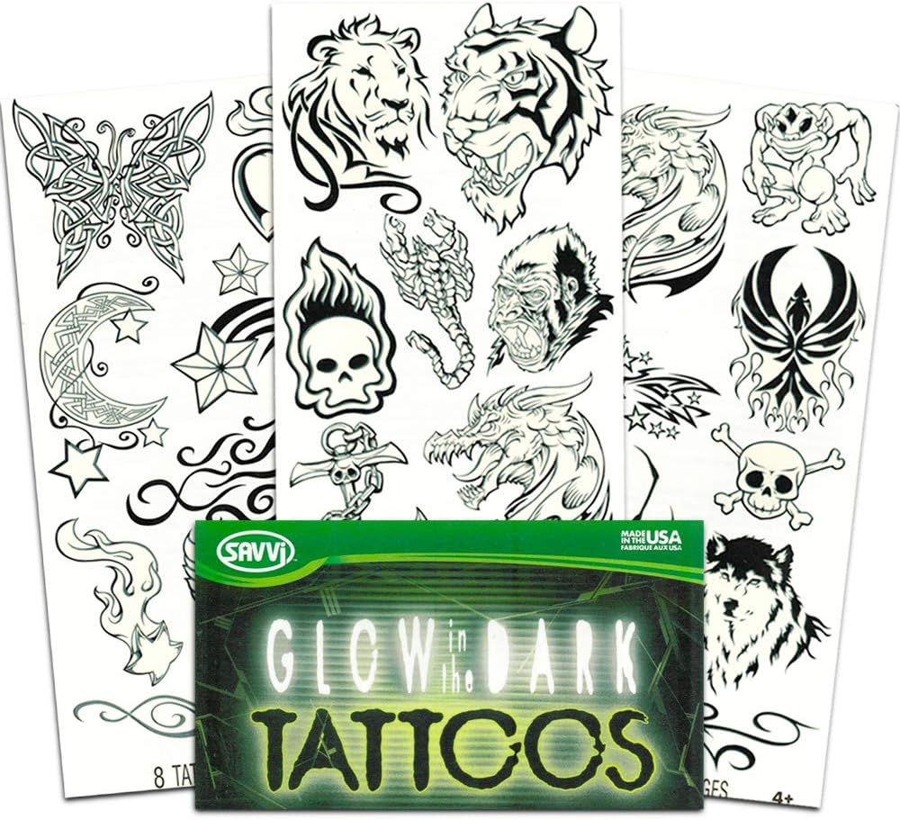 Glow in The Dark Temporary Tattoos for Kids Boys Party