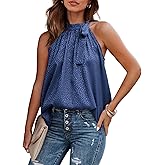 BTFBM Women Sleeveless Tie Mock Neck Spring Summer Tops Loose Casual Side Bow Satin Halter Tank Top Blouses Shirts Clothes