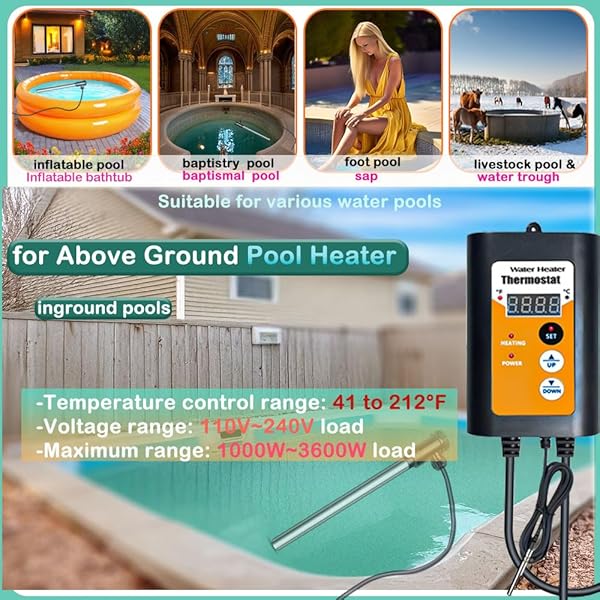 1500W TITANIUM PORTABLE HOT TUB HEATER WITH GFCI,SUBMERSIBLE BATH EXTRA IMMERSION HEATER WITH THERMOSTAT FOR BATHTUB, SMALL ABOVE GROUND POOLS, PORTABLE BAPTISTRY BAPTISMAL WATER HEATER