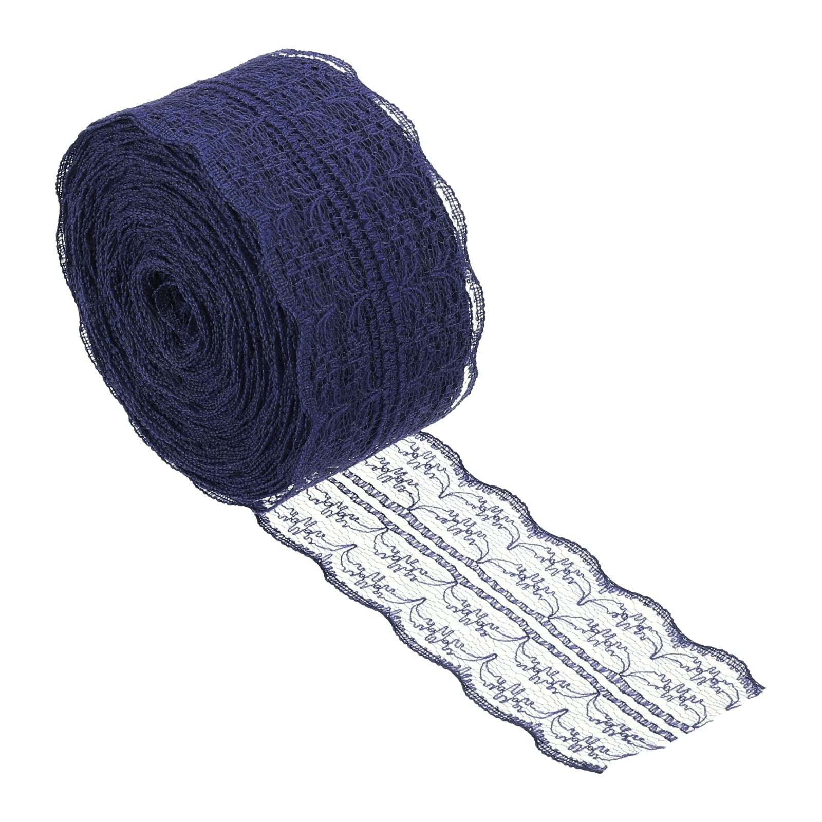PATIKIL 1.8 Inch x 25 Yards Lace Trim Ribbon, Non-Stretch Lace Sewing Roll Gift Package Floral Wrapping for Party Home Decoration Dress Craft, Navy Blue