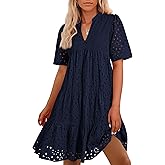 BTFBM Womens Boho Summer Dresses 2026 Spring V Neck Short Sleeve Hollow Out Lace Ruffle Casual Beach Mini Vacation Dress