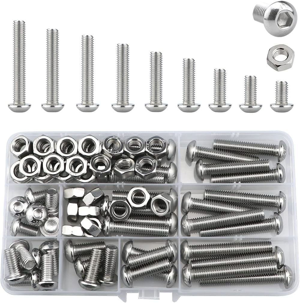 Lemiyoo M8 Stainless Steel Hex Bolts Nuts Assortment 80pc Silver Machine Screws