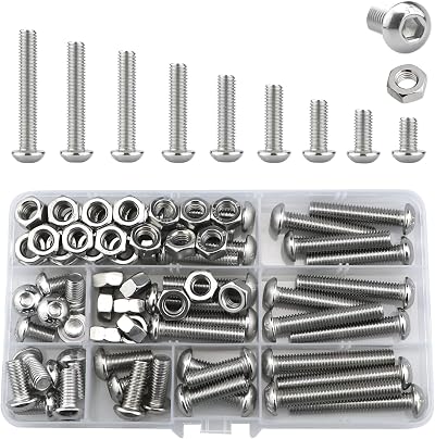 Lemiyoo M8 Stainless Steel Hex Bolts Nuts Assortment 80pc Silver Machine Screws