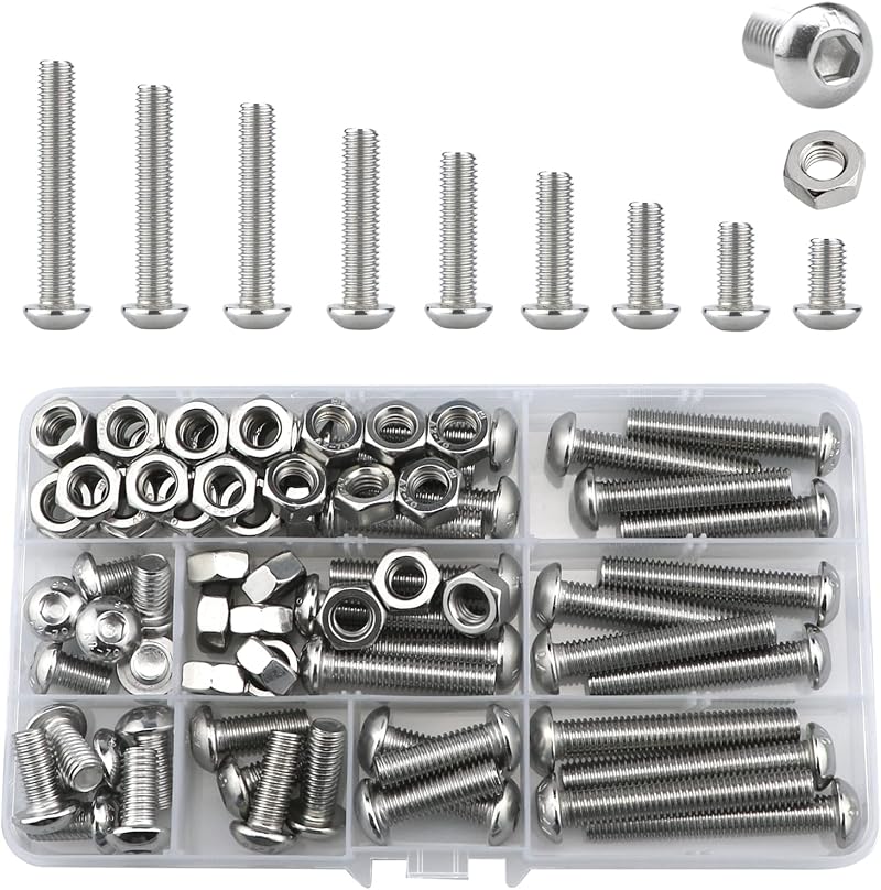 Lemiyoo M8 Stainless Steel Hex Bolts Nuts Assortment 80pc Silver Machine Screws