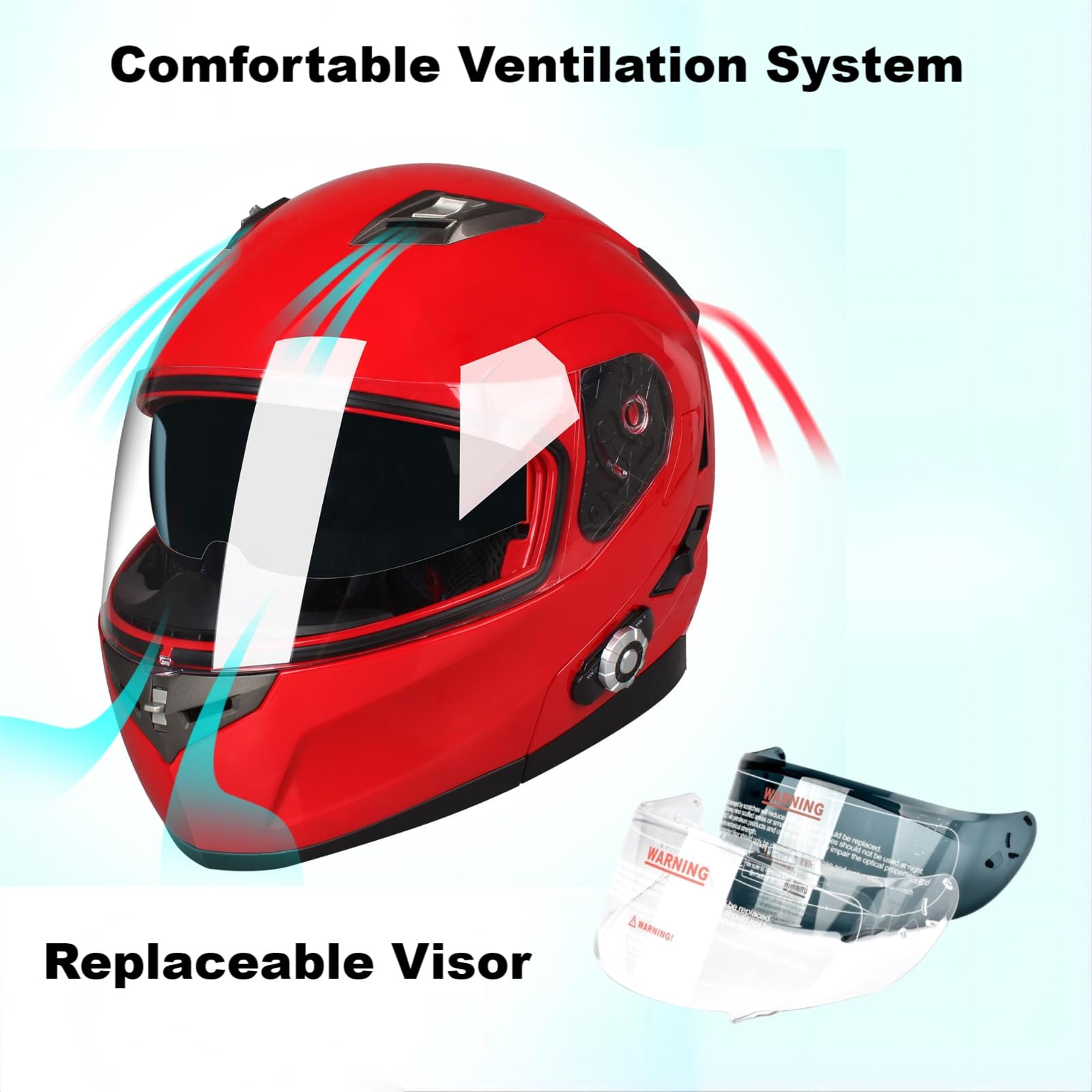 FreedConn BM2-S Bluetooth Motorcycle Helmet, Flip-Up Modular Motorbike Helmet, 500M Connectivity for 2-3 Riders, Voice Dial, Hands-Free Call, MP3, FM, DOT Certified ( Medium, Red)