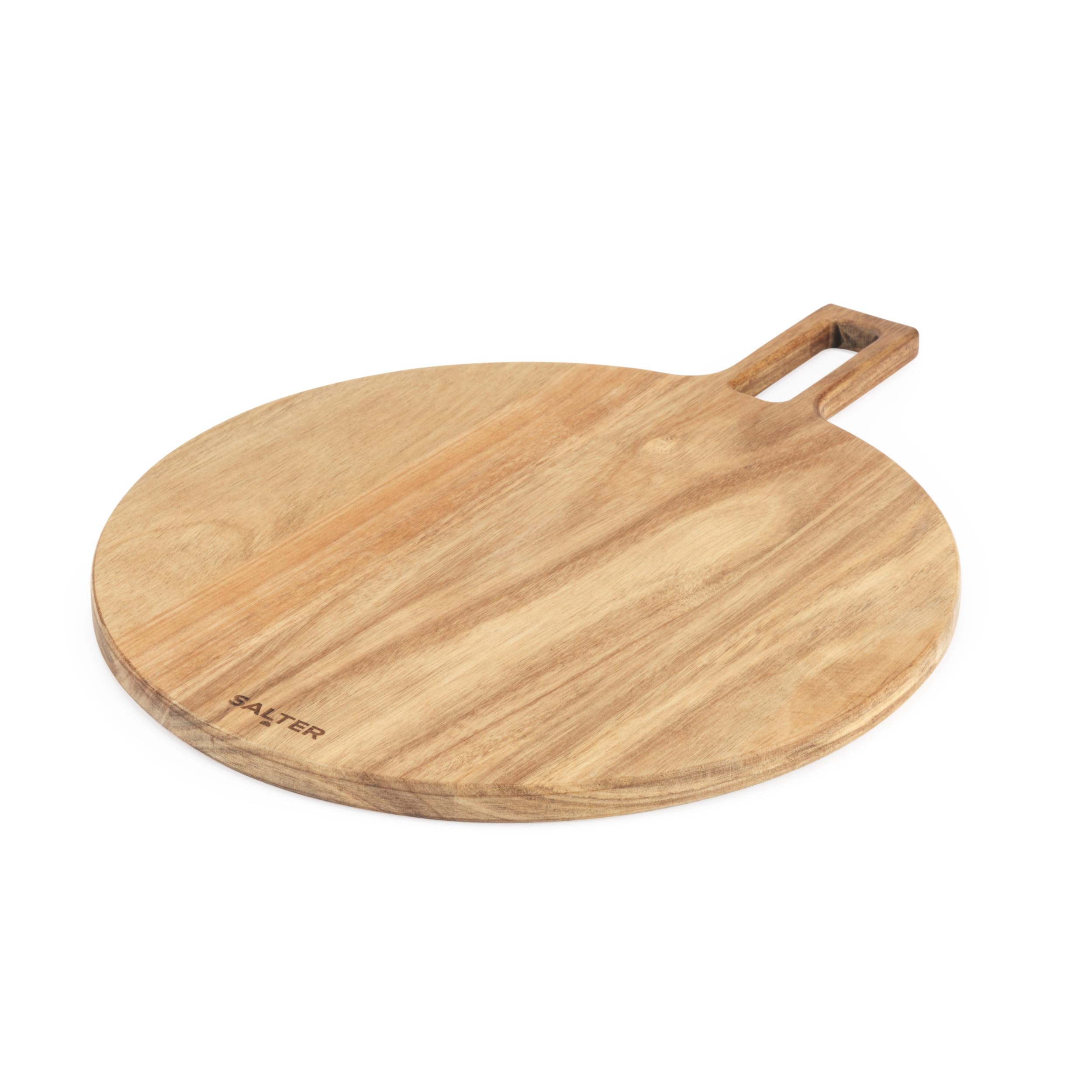 Salter BW13692EU7 Toronto Pizza Board – Acacia Wood Pizza Cutting Board with Paddle Handle, Round Serving Charcuterie & Grazing Board, FSC®- Certified Wood, Easy Hanging Loop Storage, Easy Wipe Clean