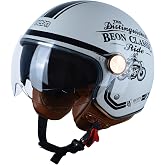 BEON Half 3/4 Face Motorcycle Helmet, DOT Approved, Retro Vintage Style, Dual Visors Men&rsquo;s and Women&rsquo;s Motorbike Casco for Moped Cruiser Bobber and Chopper